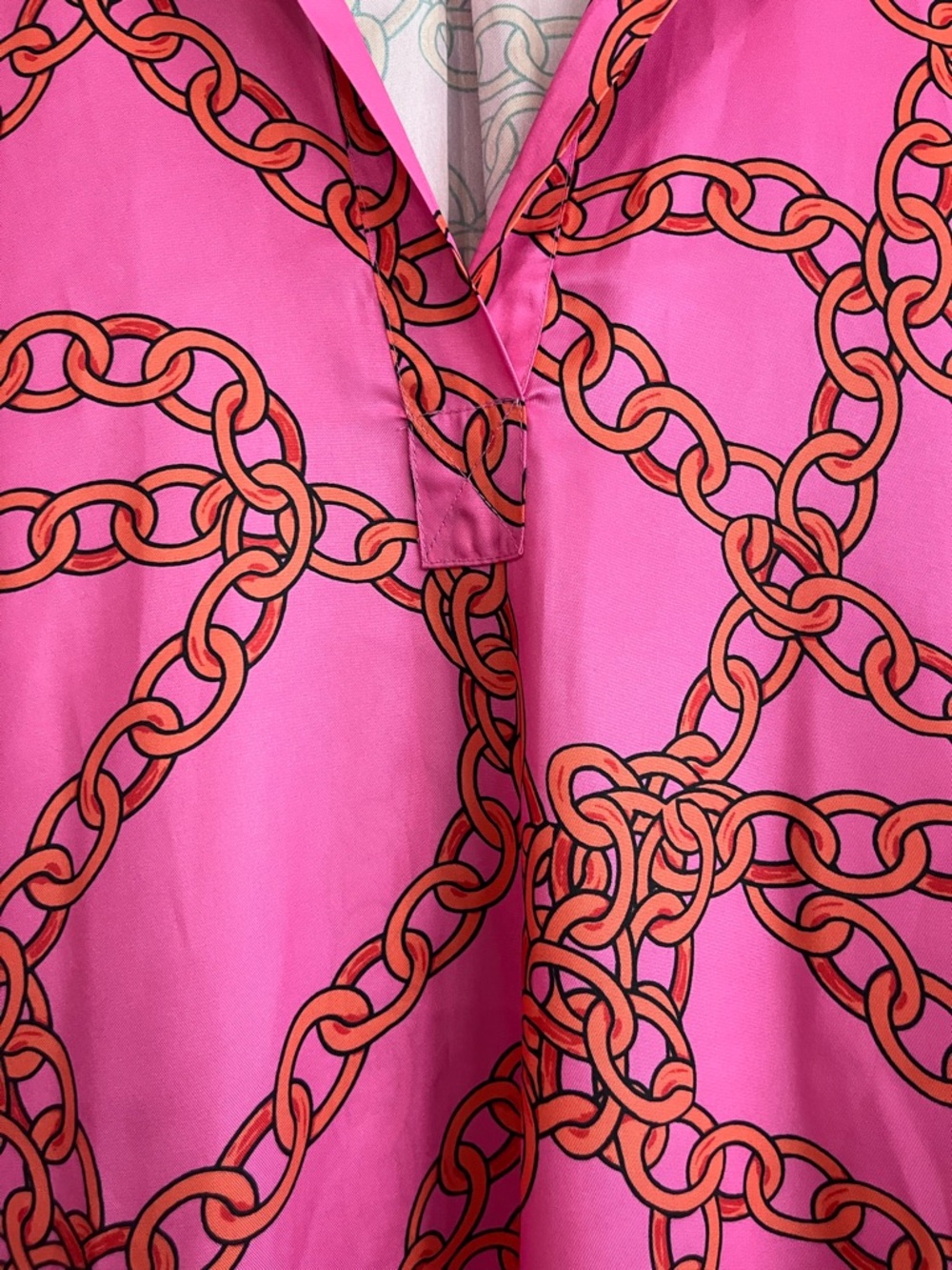 Sunday Up Pink Chain Print Midi Shirt Dress - Size Medium - Picture 5 of 12